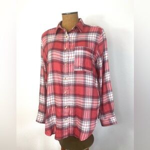 C&C CALIFORNIA Kyle Plaid Tunic Shirt In Mineral Red L Long Lightweight Flannel